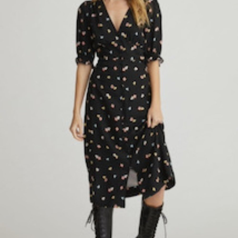 Retro Puff Sleeve Midi Dress (NWT)